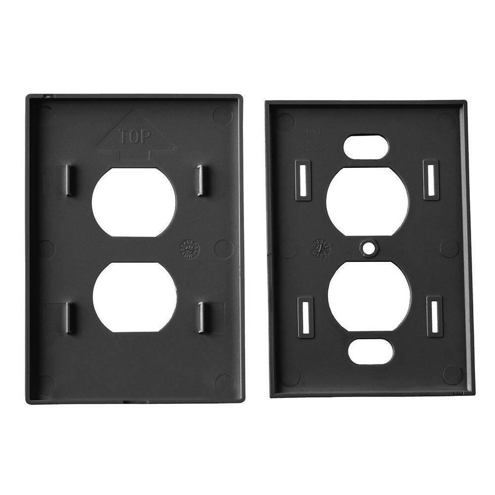 Hampton Bay Maple Hill 1-Gang Black Screwless Duplex Outlet Plastic Wall Plate (1-Pack) 838854