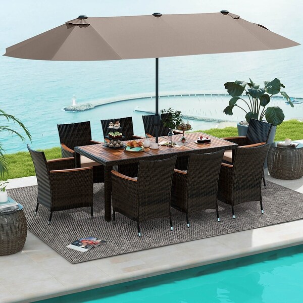 Costway 11 PCS Patio Dining Set with 15ft DoubleSided Patio Umbrella