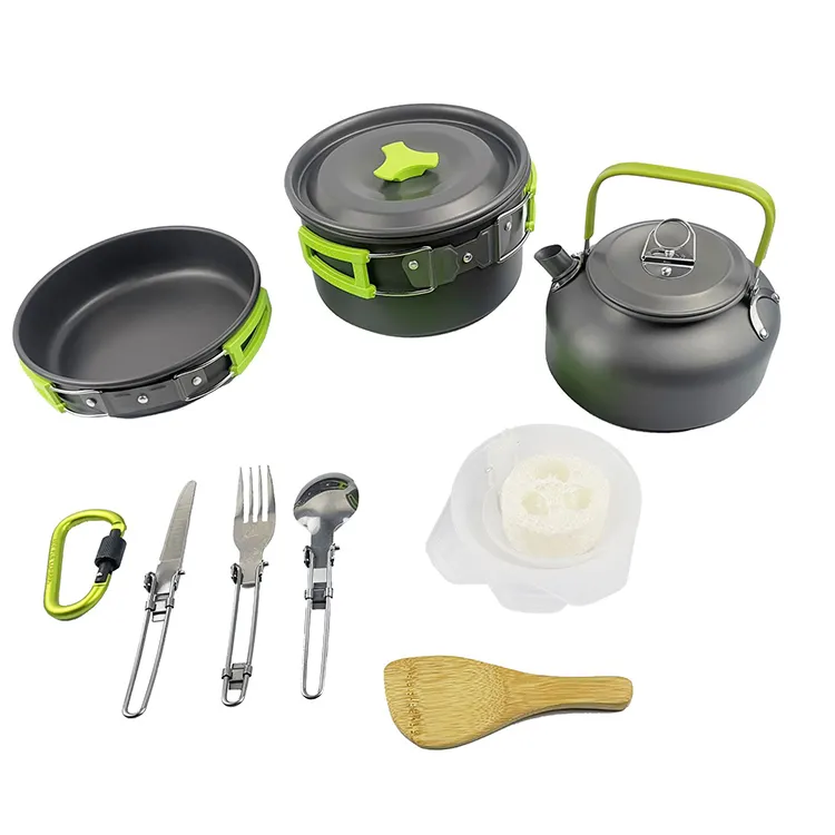 Hiking Picnic Portable Camping Cooking Set Camping Utensil Set Outdoor Camping Cookware Mess Kit with Kettle