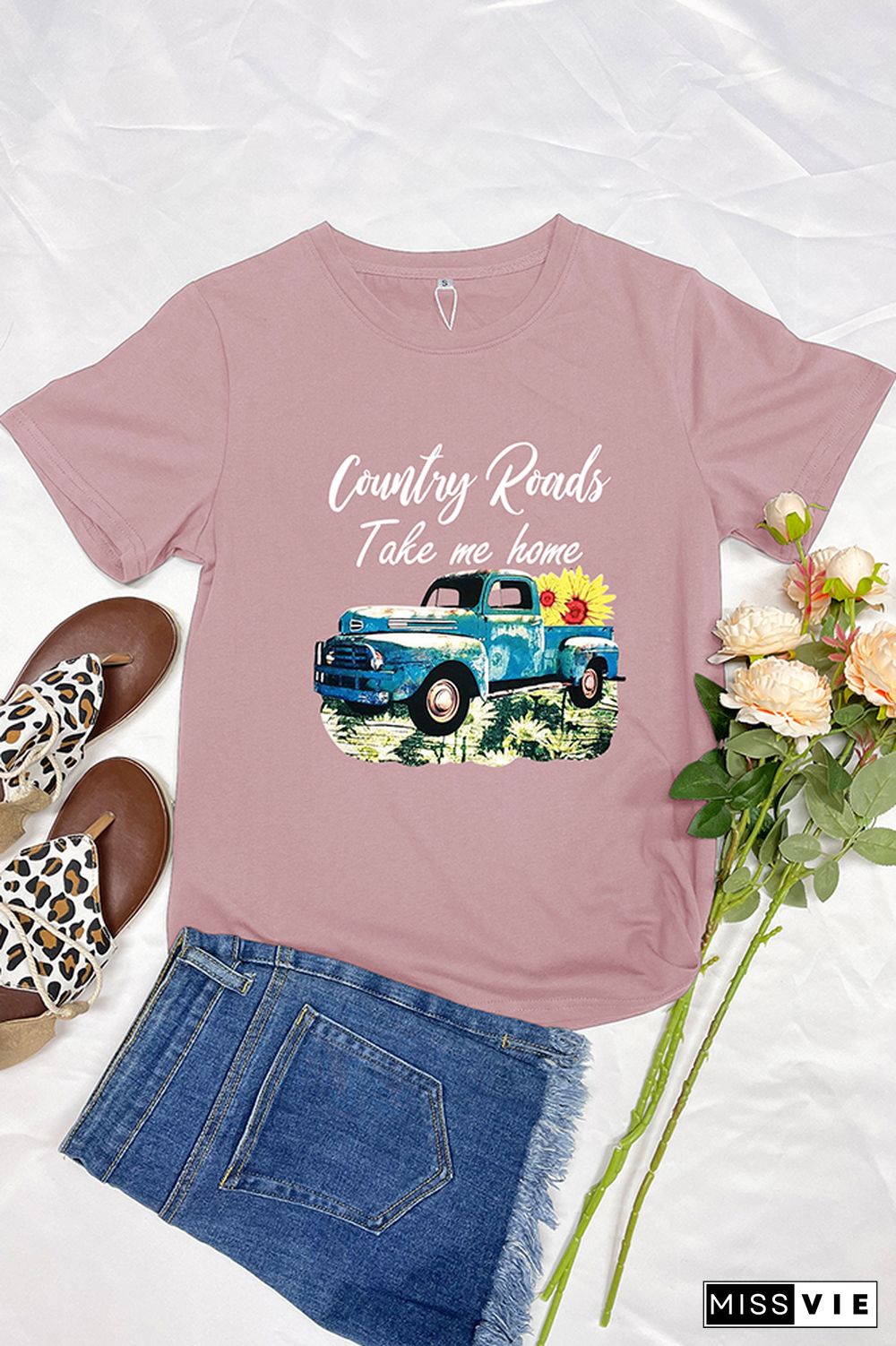 Country Road Take Me Home Print Short Sleeve Graphic Tee Wholesale