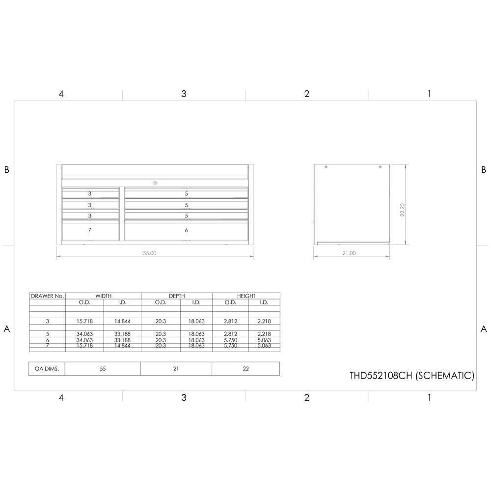 Extreme Tools THD Series 55 in. 8-Drawer Top Chest in Blue THD552108CHBL