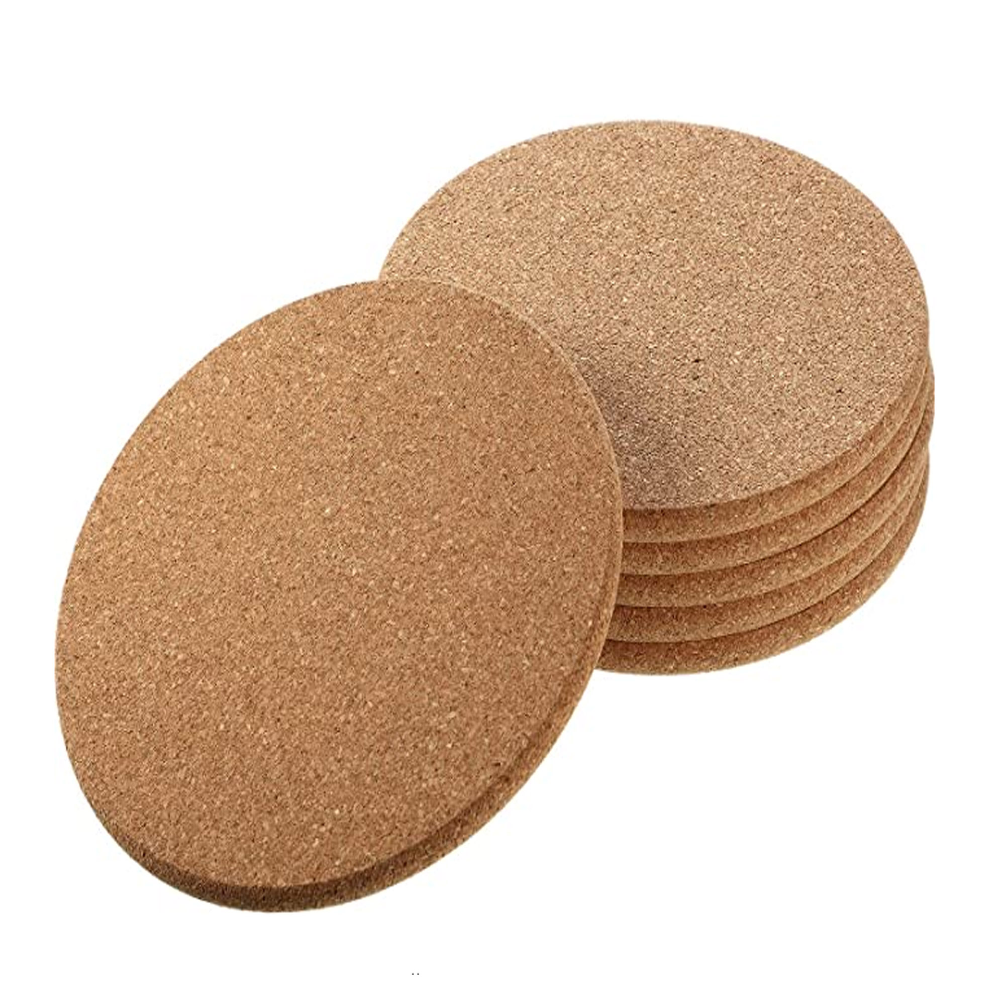 FOCUSNORM 6x Coaster Absorbent Cork Bar Cork Mat Round Plant Coasters Cork Board