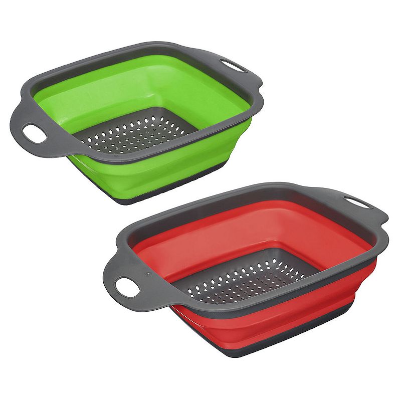 Collapsible Colander Set， 2 Size Silicone Square Strainer， Large and Small