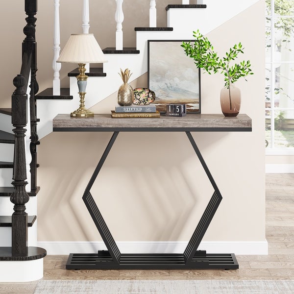 Tribesigns 42 inches Modern Gold Console Table with Geometric Metal Base