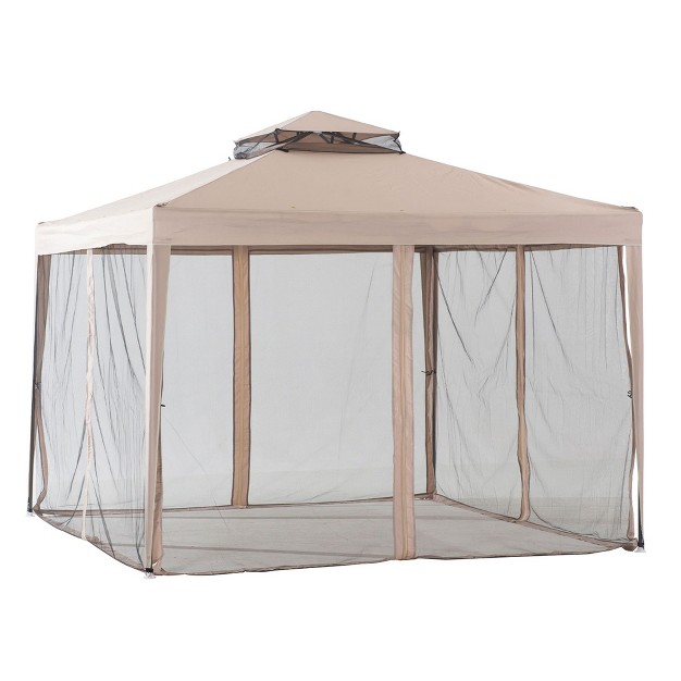 Sunjoy 10 X 10 Foot Hampton Soft Top Steel Supported Gazebo Shaded Canopy With Mosquito Netting For Large Outdoor Spaces And Backyards Brown