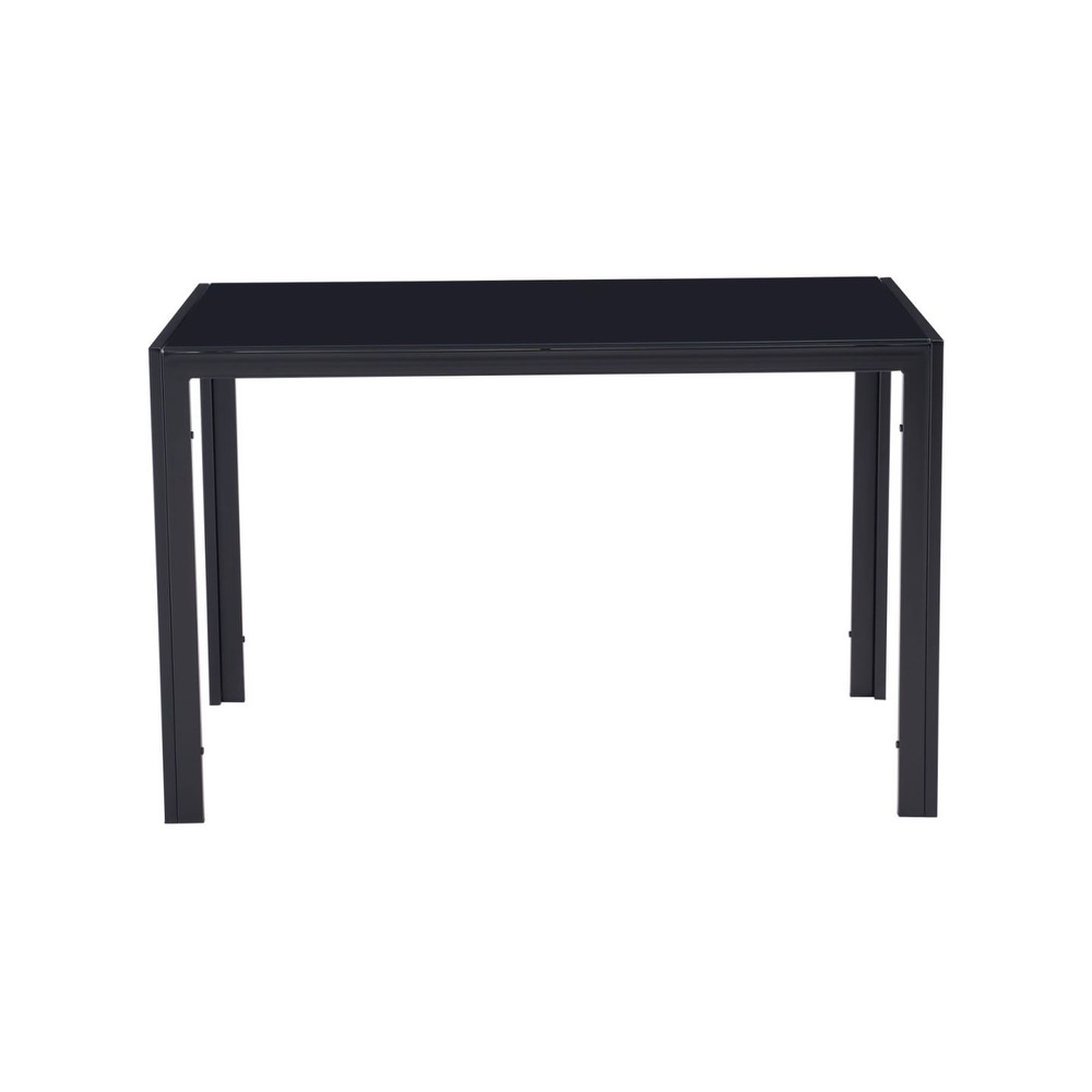 Rectangular Dining Table Simple Black Metal Tempered Glass Kitchen