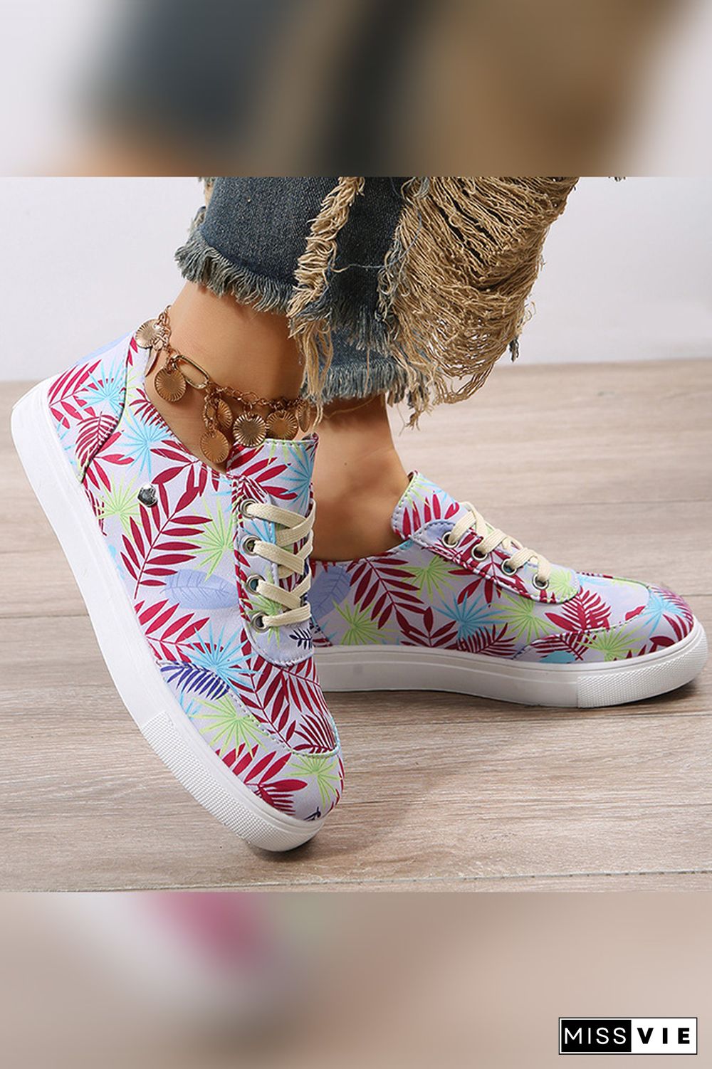 PU Floral Print Sneakers