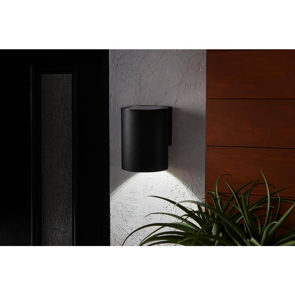 PRIVATE BRAND UNBRANDED 1-Light Modern Black LED Solar Outdoor Wall Cylinder Light with Dark Sky W2254-11