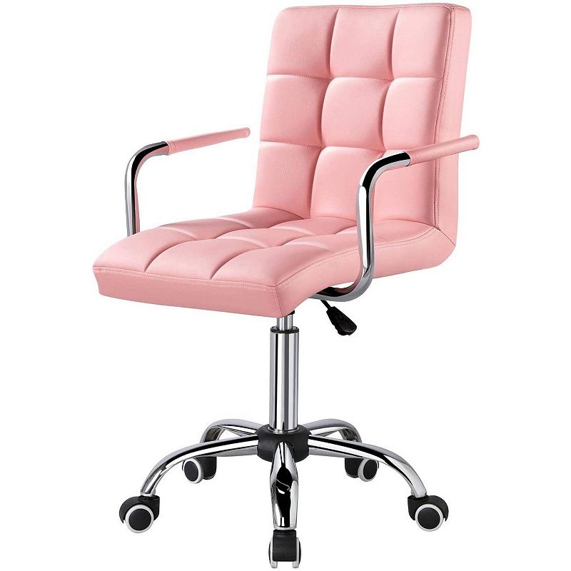 Modern Faux Leather Mid-back Swivel Office Chair With Armrests And Wheels