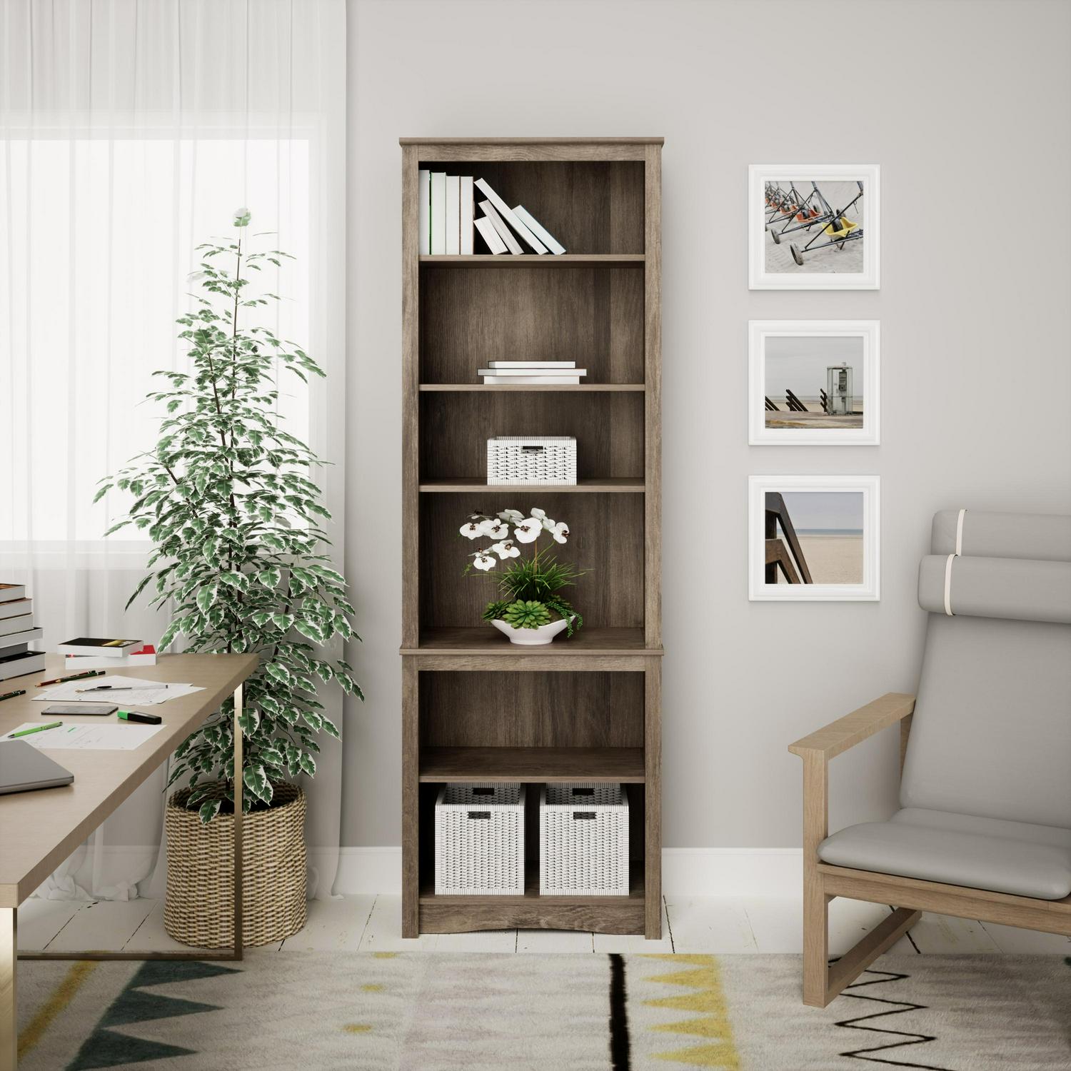 Prepac Tall 6Shelf Bookcase Drifted Gray  Crowdfused