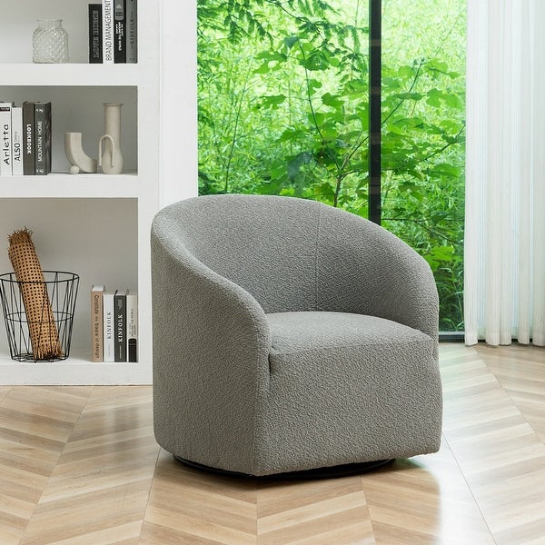 Modern Boucle Upholstered Swivel Barrel Armchair