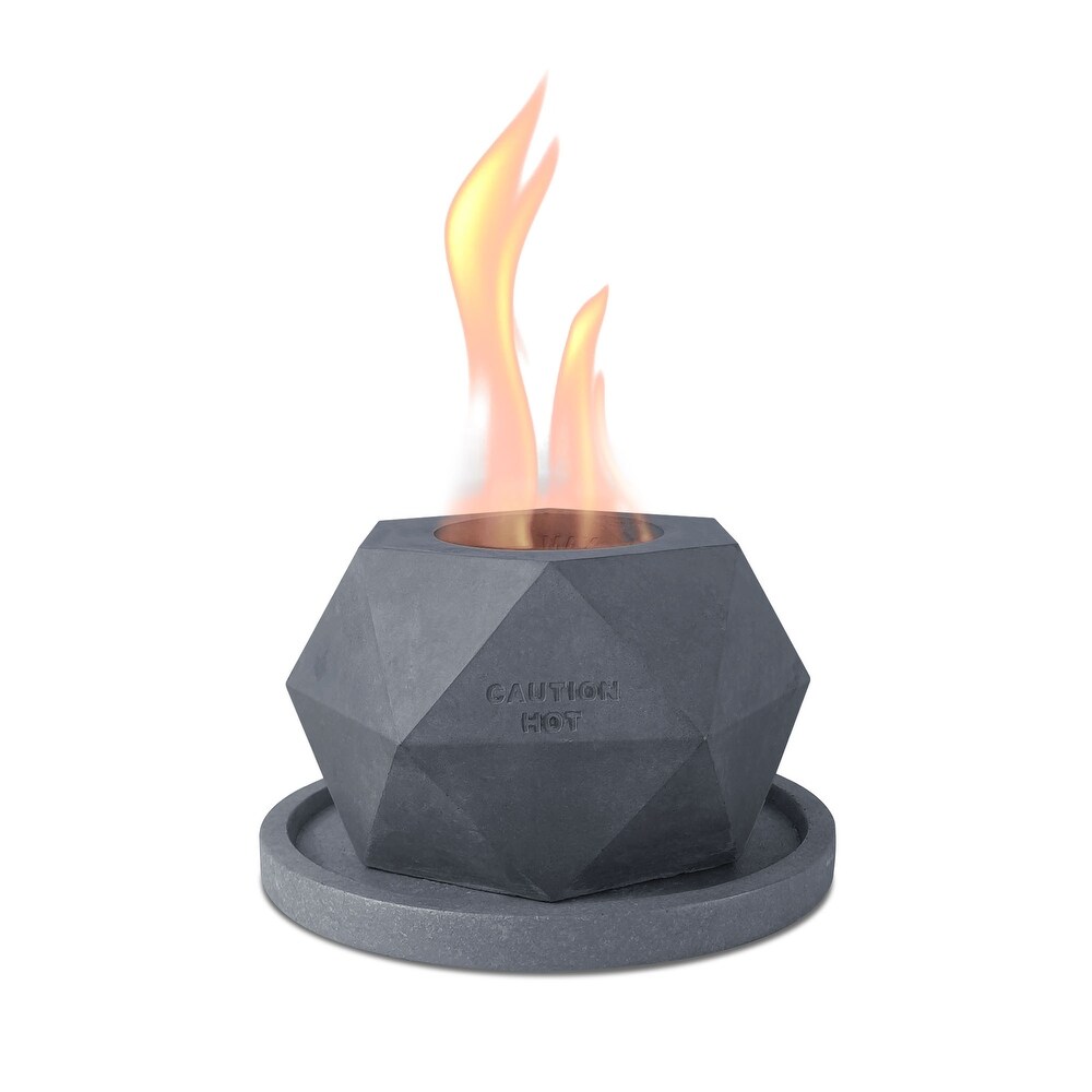 Kante Diamond Portable Concrete Rubbing Alcohol Tabletop Fire Pit with Metal Extinguisher and Gray Base  Ethanol Fireplace