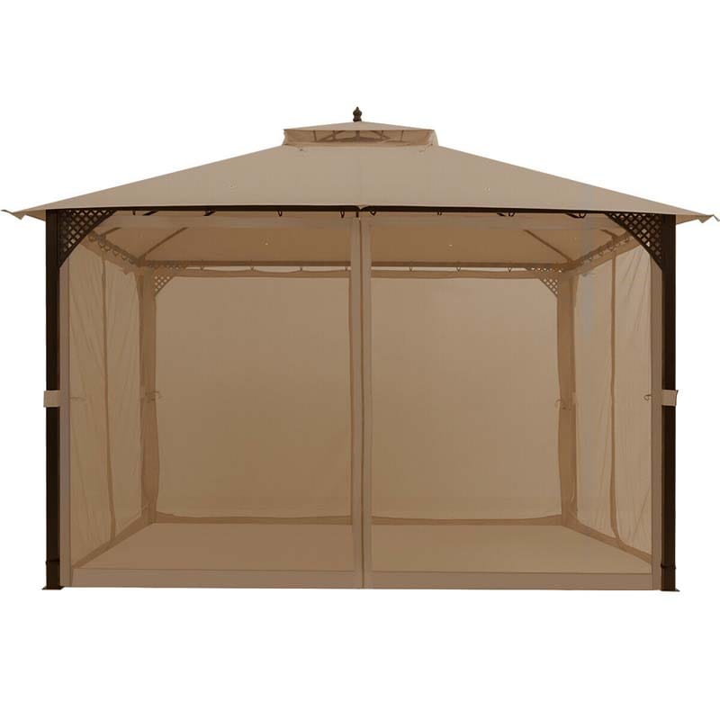 12 x 10 FT Patio Metal Gazebo with Netting & 2 Tier Roof, Heavy Duty Outdoor Canopy Gazebo Tent for Party