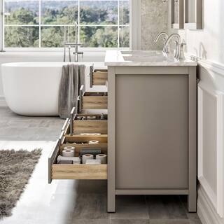 Eviva Aberdeen 60 in. W x 22 in. D x 35 in. H Double Bath Vanity in Gray with White Carrara Marble Top with White Sinks EVVN412-60GR