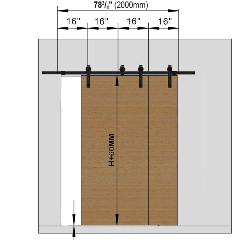 6.6' Bypass Sliding Single Track Barn Double Door Hardware Set