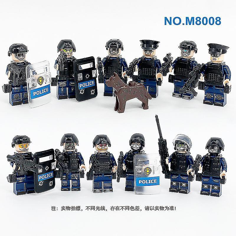 Blue Special Police Small Particle Minifigure Building Blocks Weapon Shield Dog Children Assembled Building Blocks 12pcs