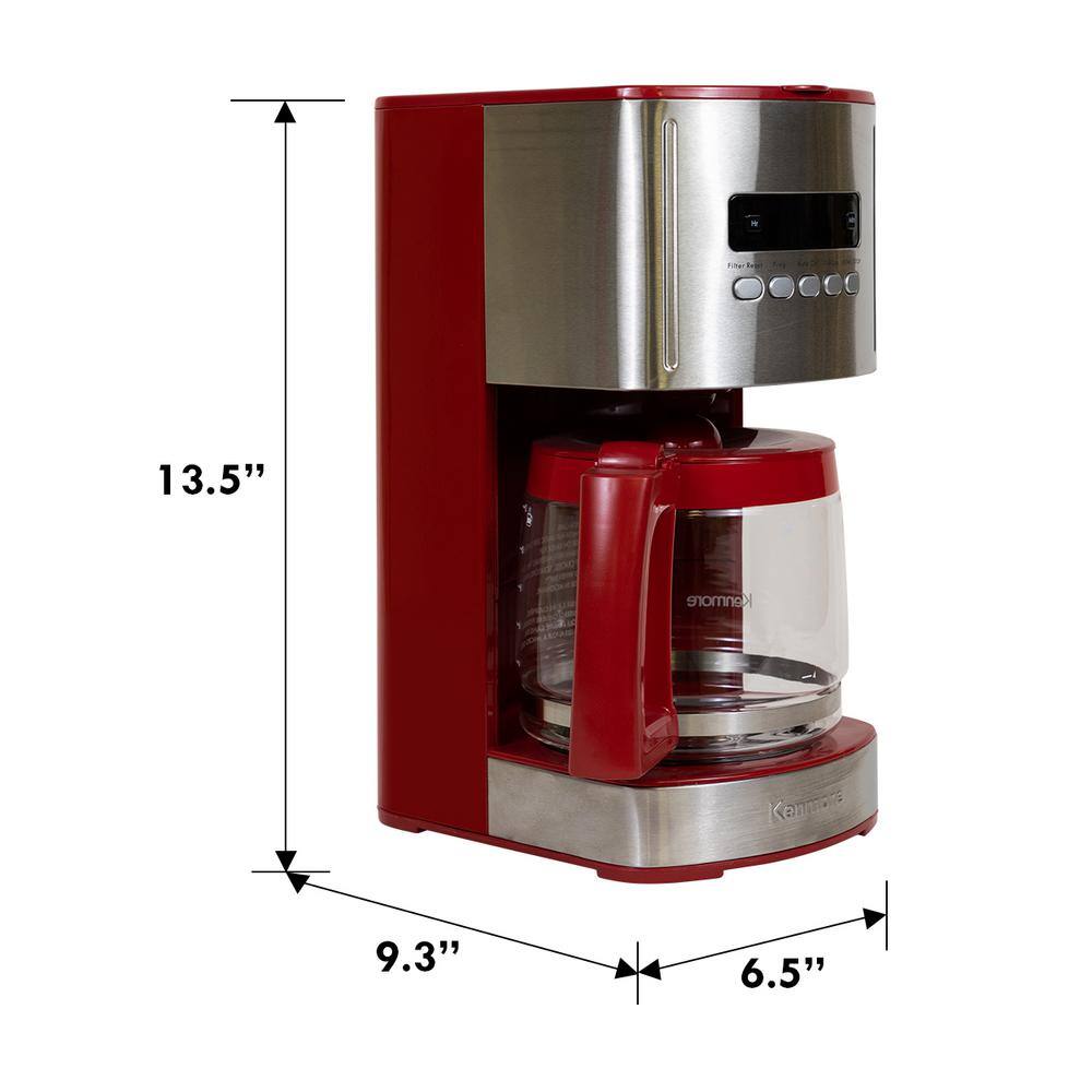 KENMORE Kenmore Aroma Control 12-Cup Programmable Coffee Maker Red and Stainless Steel Reusable Filter KKCM12Red