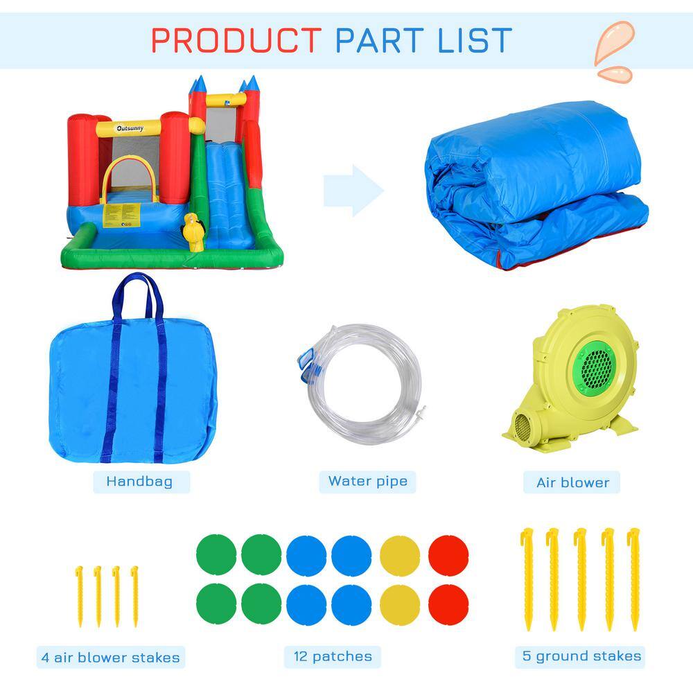 Outsunny 6-In-1 Bounce House Jumping Castle Water Pool Kids Inflatable Water Slide with Air Blower 342-018V80