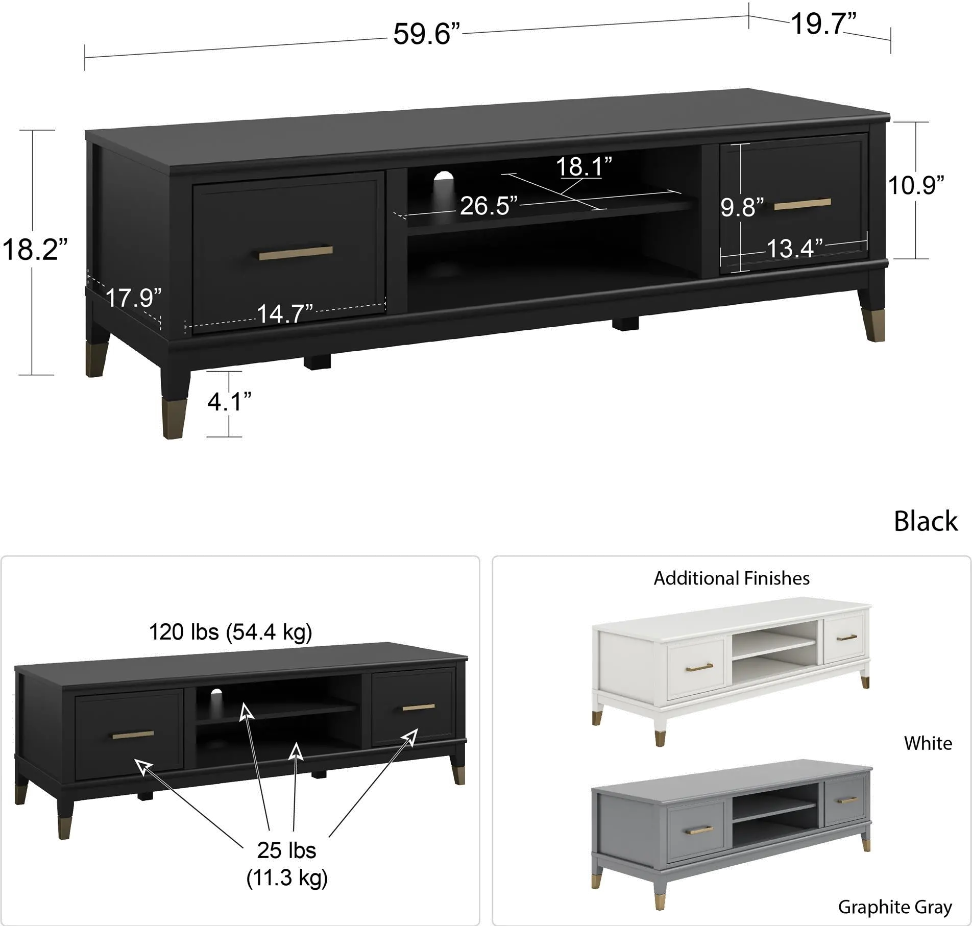 Westerleigh Black 65 TV Stand