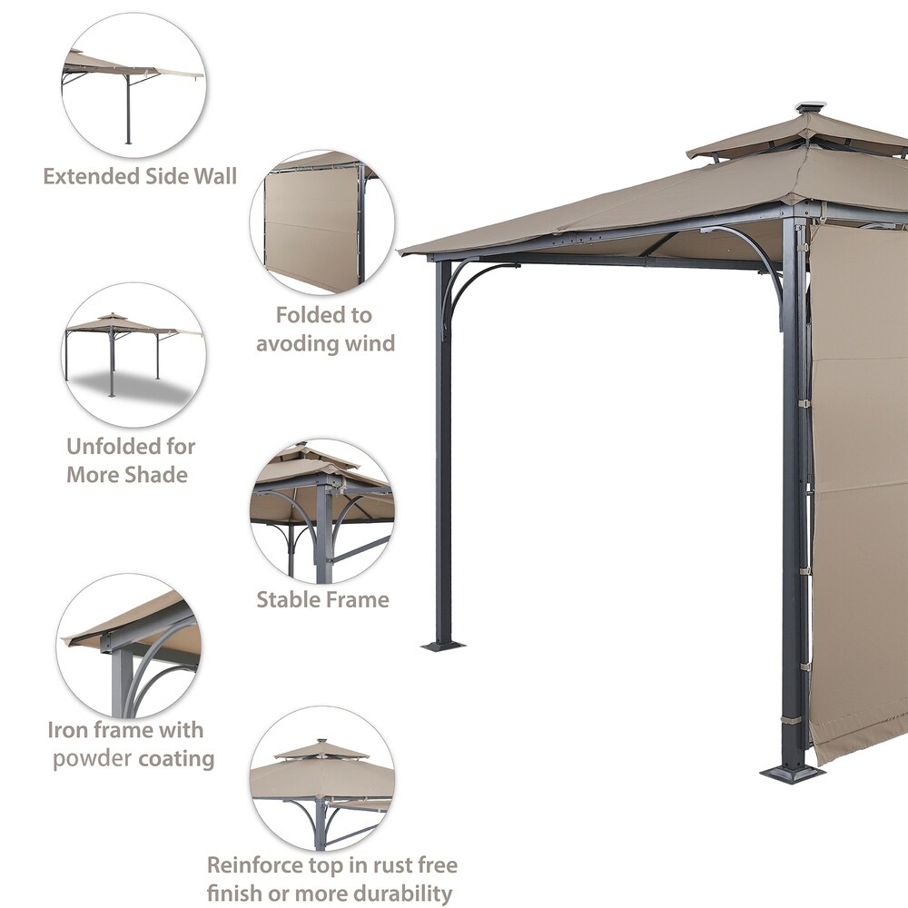 9.8ft.L x 9.8ft.W Gazebo with Extended Side Shed and LED Light