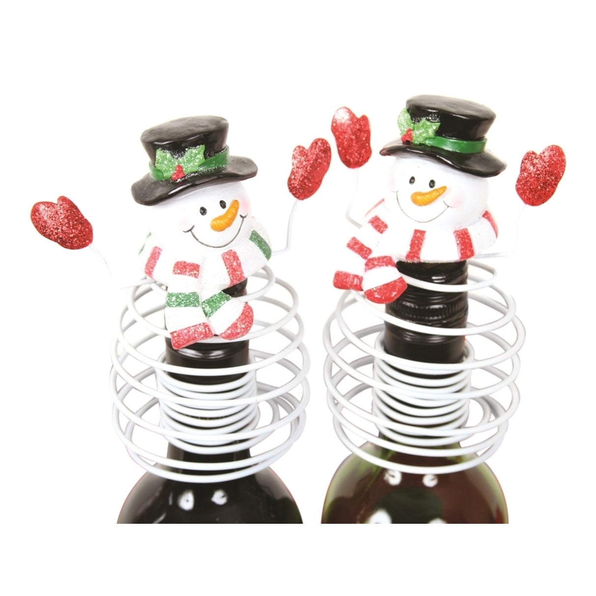 Whimsical White Snowman Springing Metal Bottle Toppers Set of 2 Dennis East - Multi