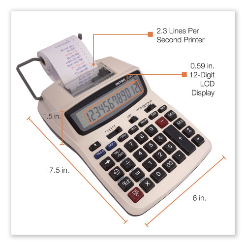 Victor 1208-2 Two-Color Compact Printing Calculator， Black/Red Print， 2.3 Lines/Sec