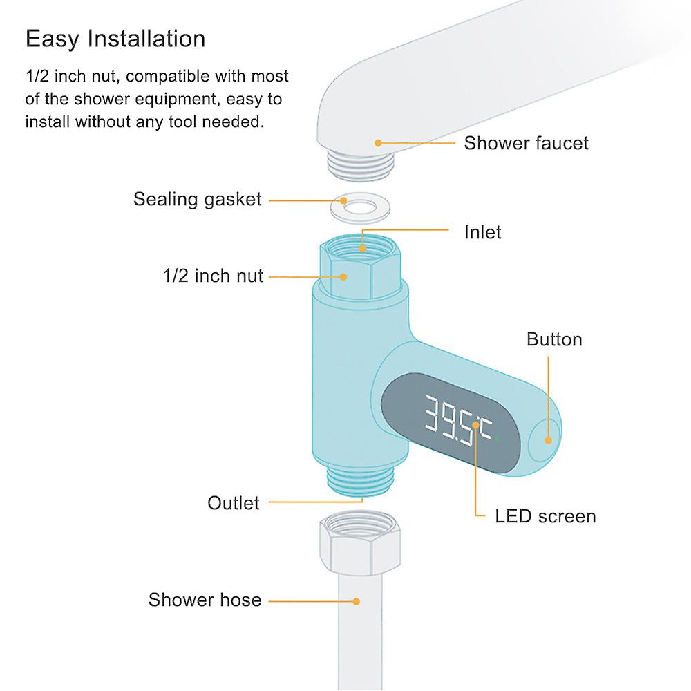 Led Display Water Meter Digital Shower Thermometer Bath Temperature Monitor Water-temperature Measuring Instrument With 5~85 Range / High Accuracy Sho