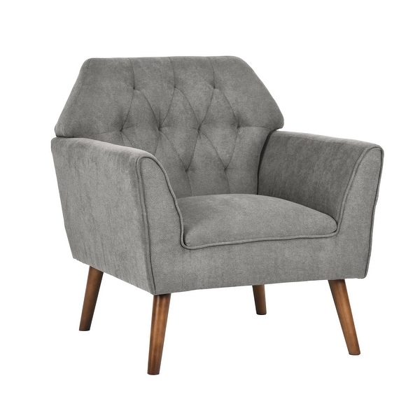 Homylin Modern Accent Chair with Solid Wood Legs， Tufted Single Sofa Armchair with Fabric Upholstered for Living Room