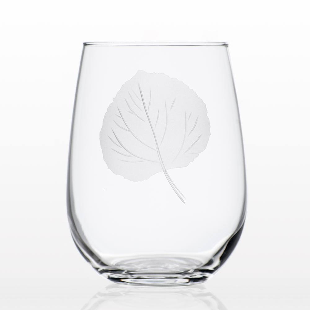 Rolf Glass Aspen Leaf 17 oz. Clear Stemless Wine Tumbler (Set of 4) 702339-S4