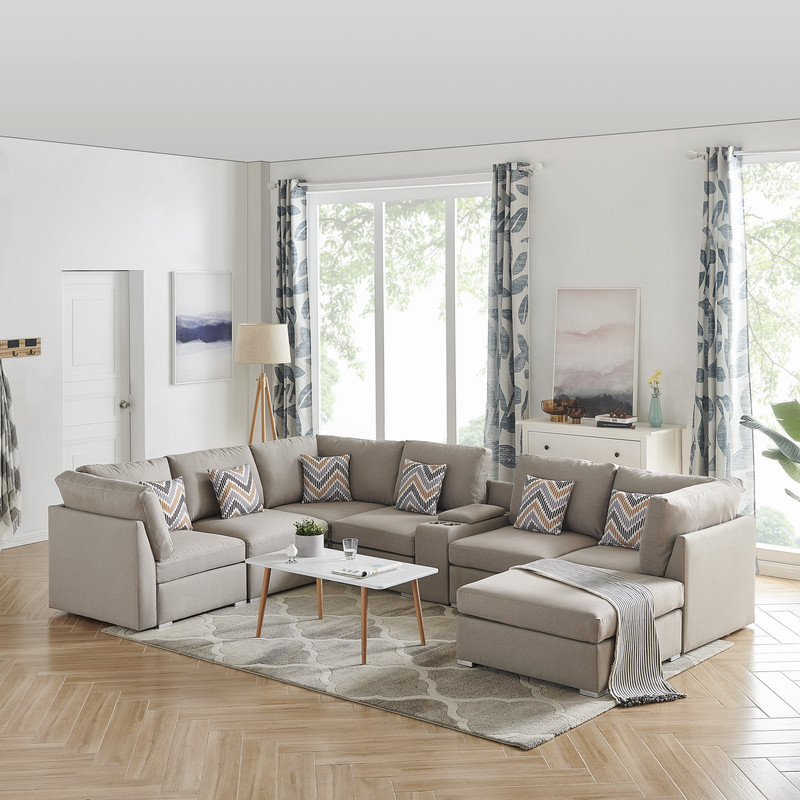 Amira Beige Reversible Modular Sectional Sofa  Usb Console  Ottoman  89820 6A   Contemporary   Sectional Sofas   by Timeout PRO  Houzz