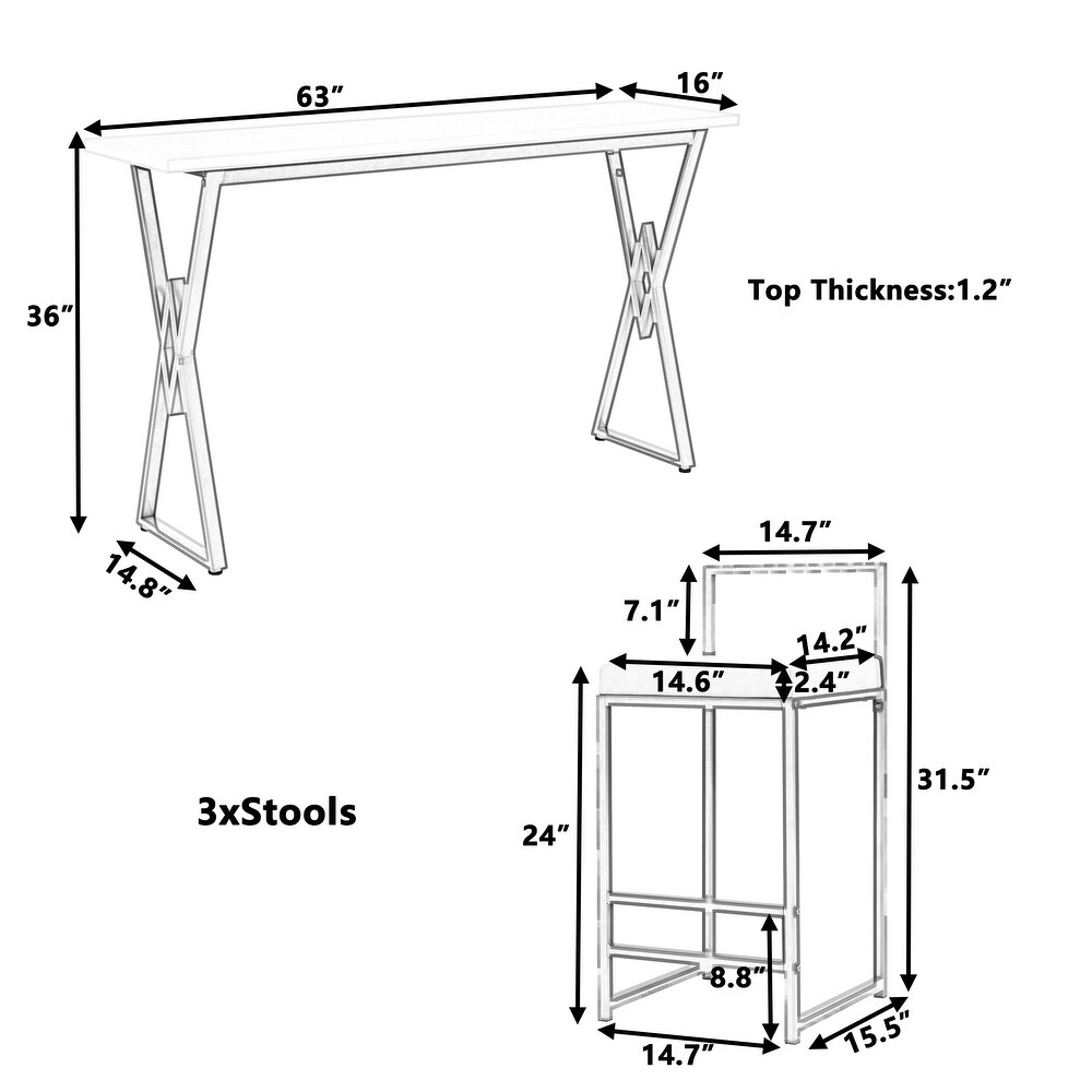 Console Bar Dining Table Set with 3 Padded Stools