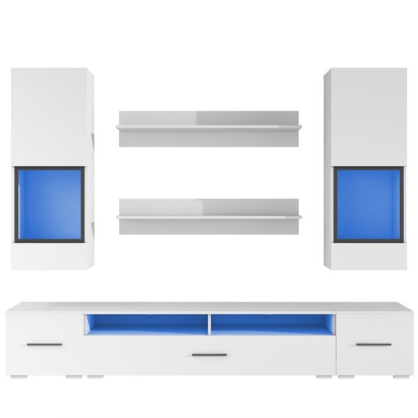 8-Piece High Gloss Extended Floating TV Stand Set RGB LED Wall Mounted Display Units Entertainment Center