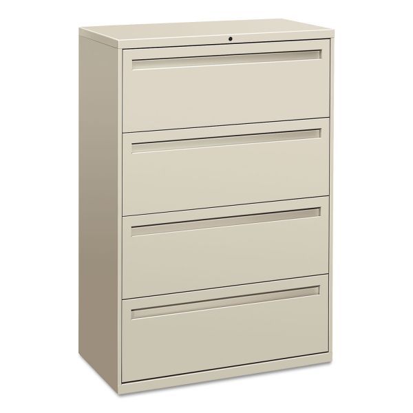 HON 700 Series Four-Drawer Lateral File， Letter/Legal/A4， 36w x 18d， Light Gray