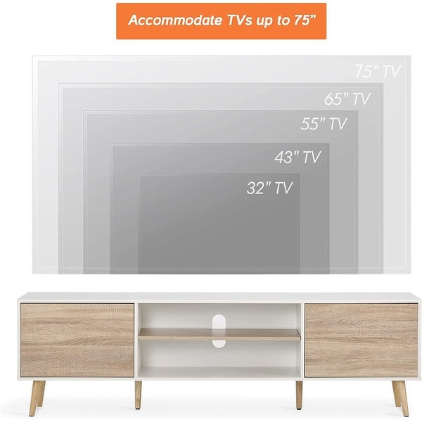 TV Stand for 60 inch TV Entertainment Center，White and Oak-53 inch