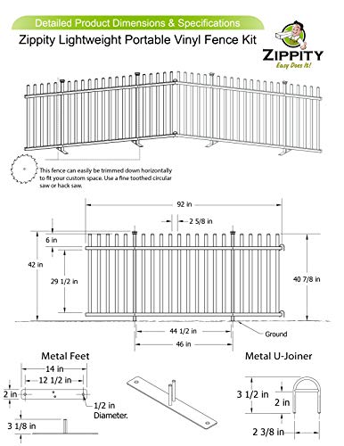 Zippity Outdoor Products ZP19026 Lightweight Portable Vinyl Picket Fence Kit w/Metal Base(42" H x 92" W), White