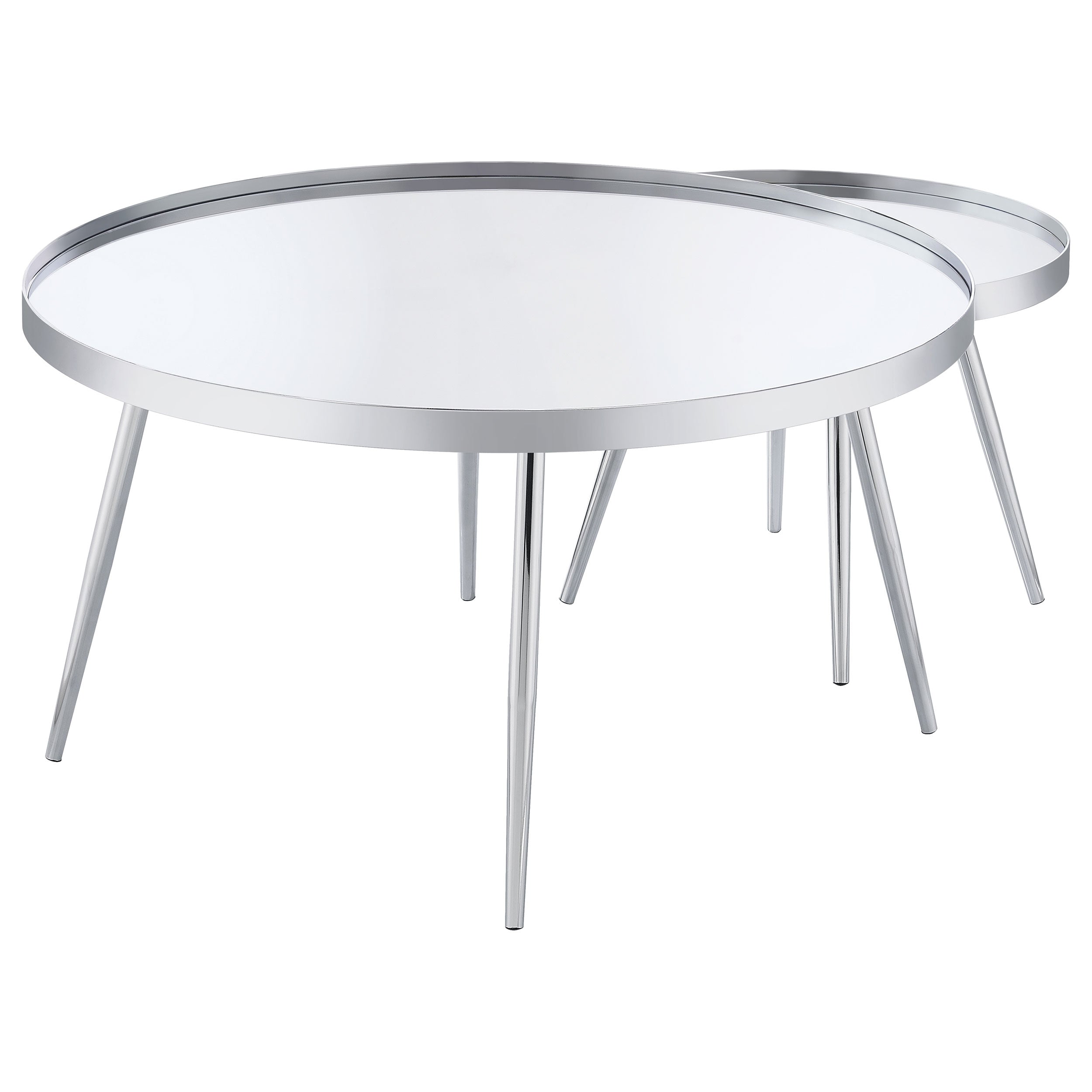 Kaelyn 2-Piece Round Mirror Top Nesting Coffee Table Chrome- 708368