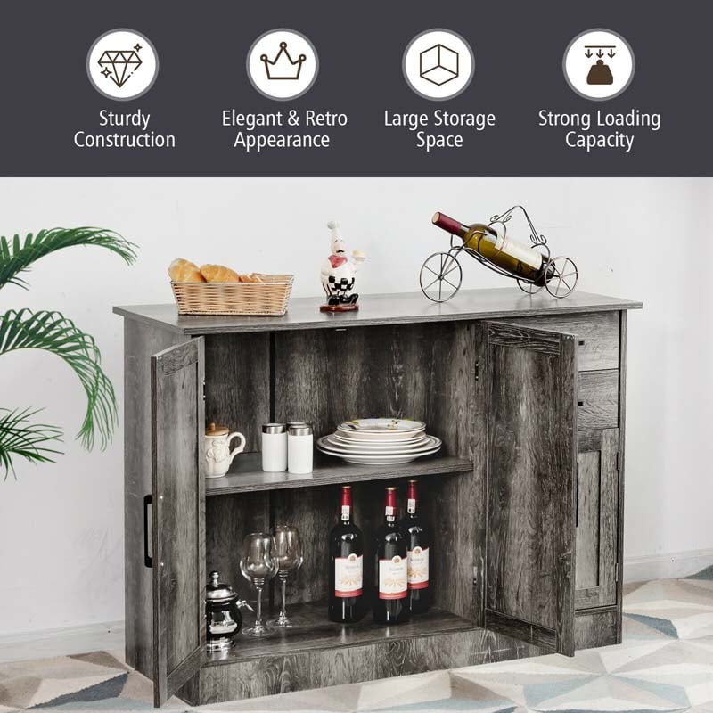 Gray Buffet Server Sideboard Storage Cabinet Console Table Utensils Organizer with 2-Door Cabinet & 2 Drawers