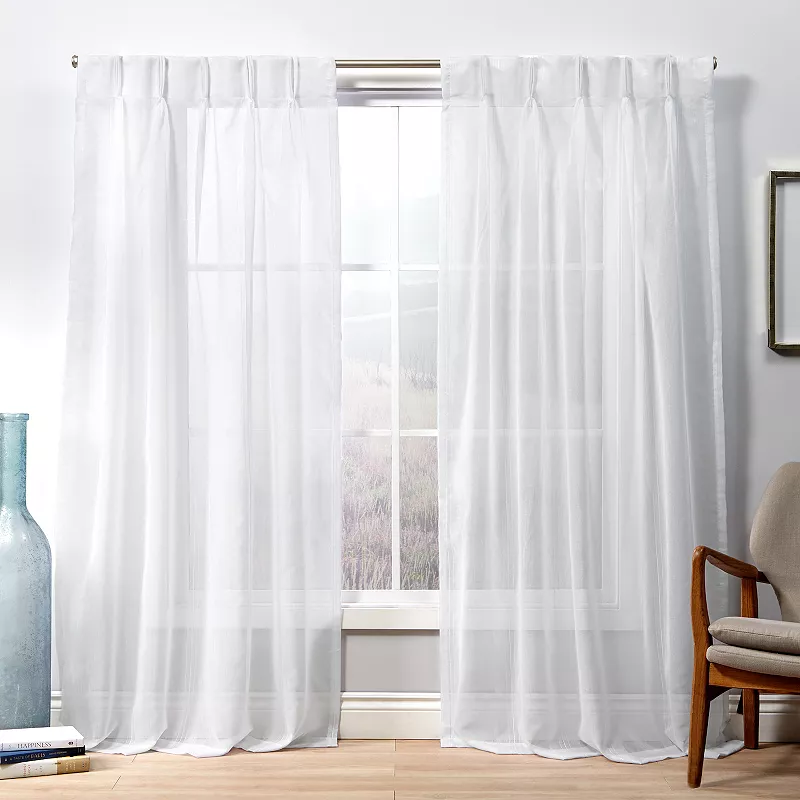 Exclusive Home 2-pack Penny Sheer Embellished Stripe Grommet Top Window Curtains