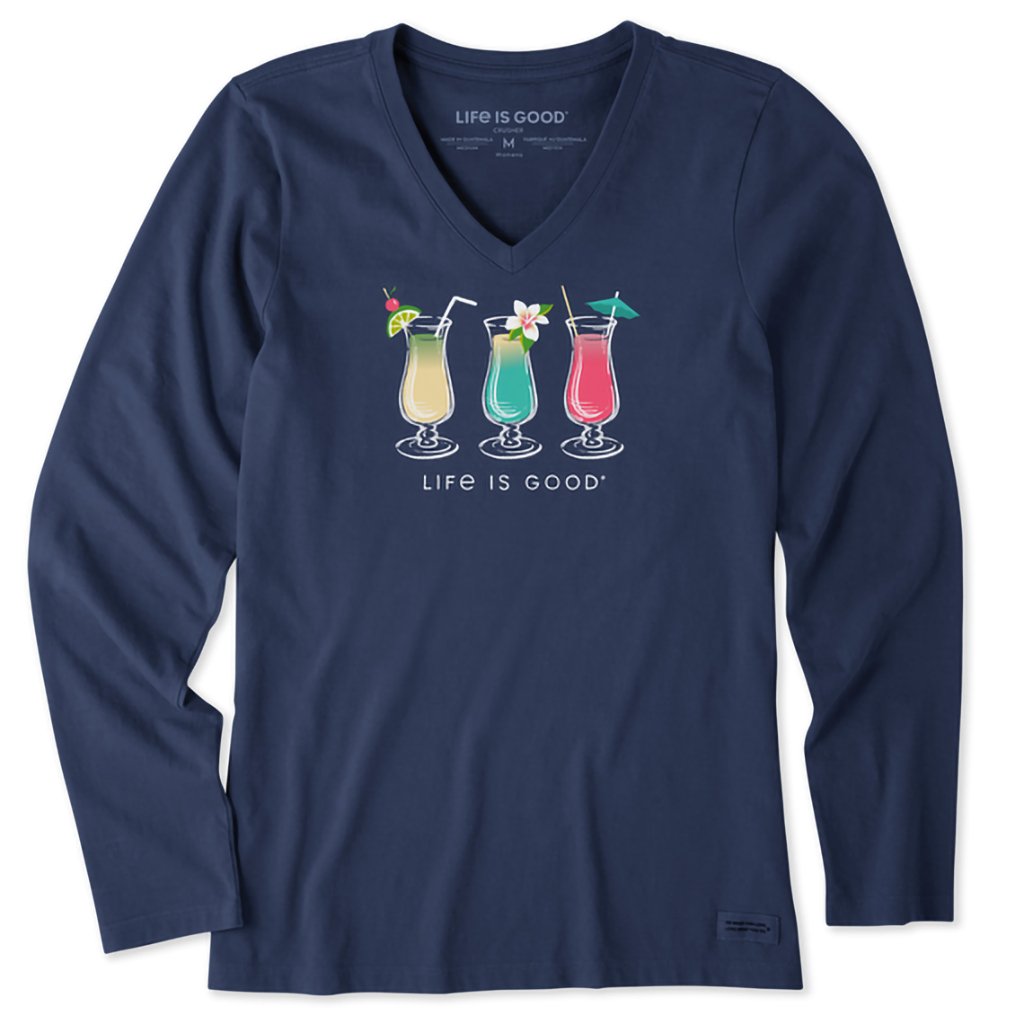 Life Is Good  Women's 3 Cocktails Long Sleeve Crusher-LITE Vee