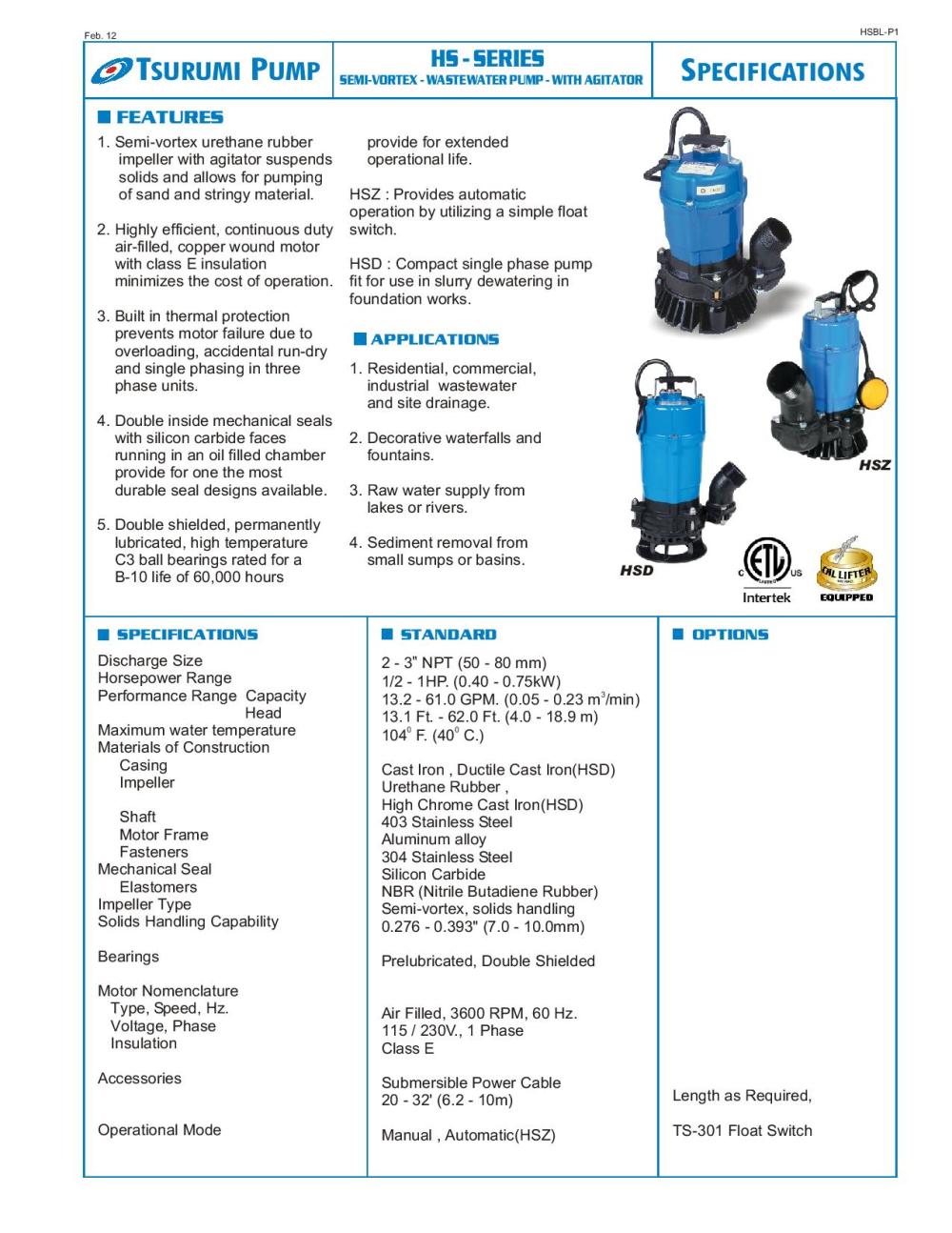 HS2.4S Electric Trash Pump ;