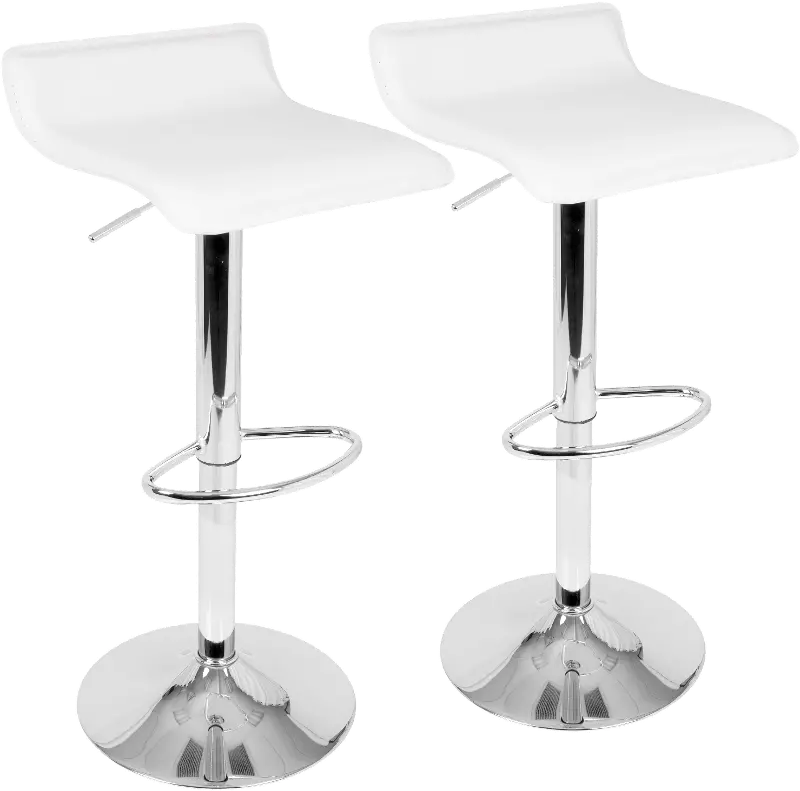 Contemporary White and Chrome Adjustable Bar Stool (Set of 2) - Ale