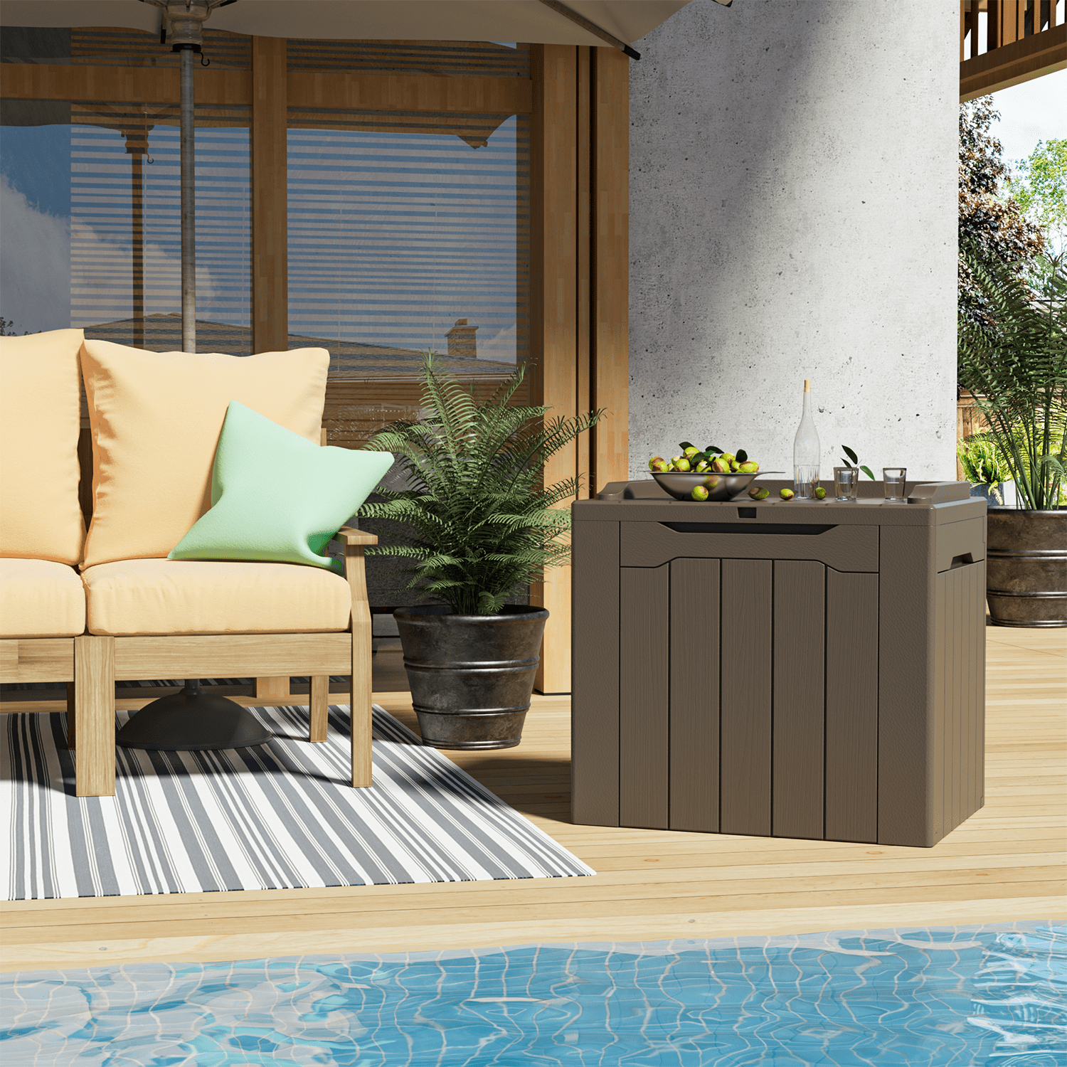 Devoko 32 Gallon Outdoor Resin Deck Box with Seat, Brown