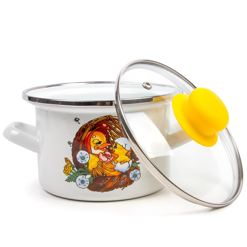 STP Goods Cute Ducklings Enamel on Steel 1.6 quart Pot w/Lid