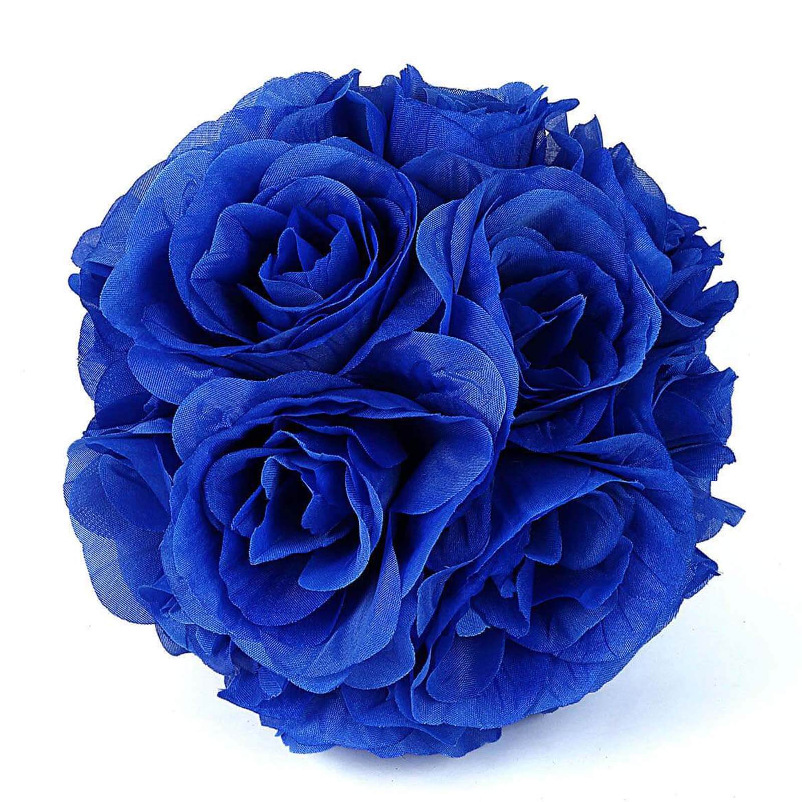 2 Pack Royal Blue Artificial Silk Rose Kissing Ball, Faux Flower Ball 7