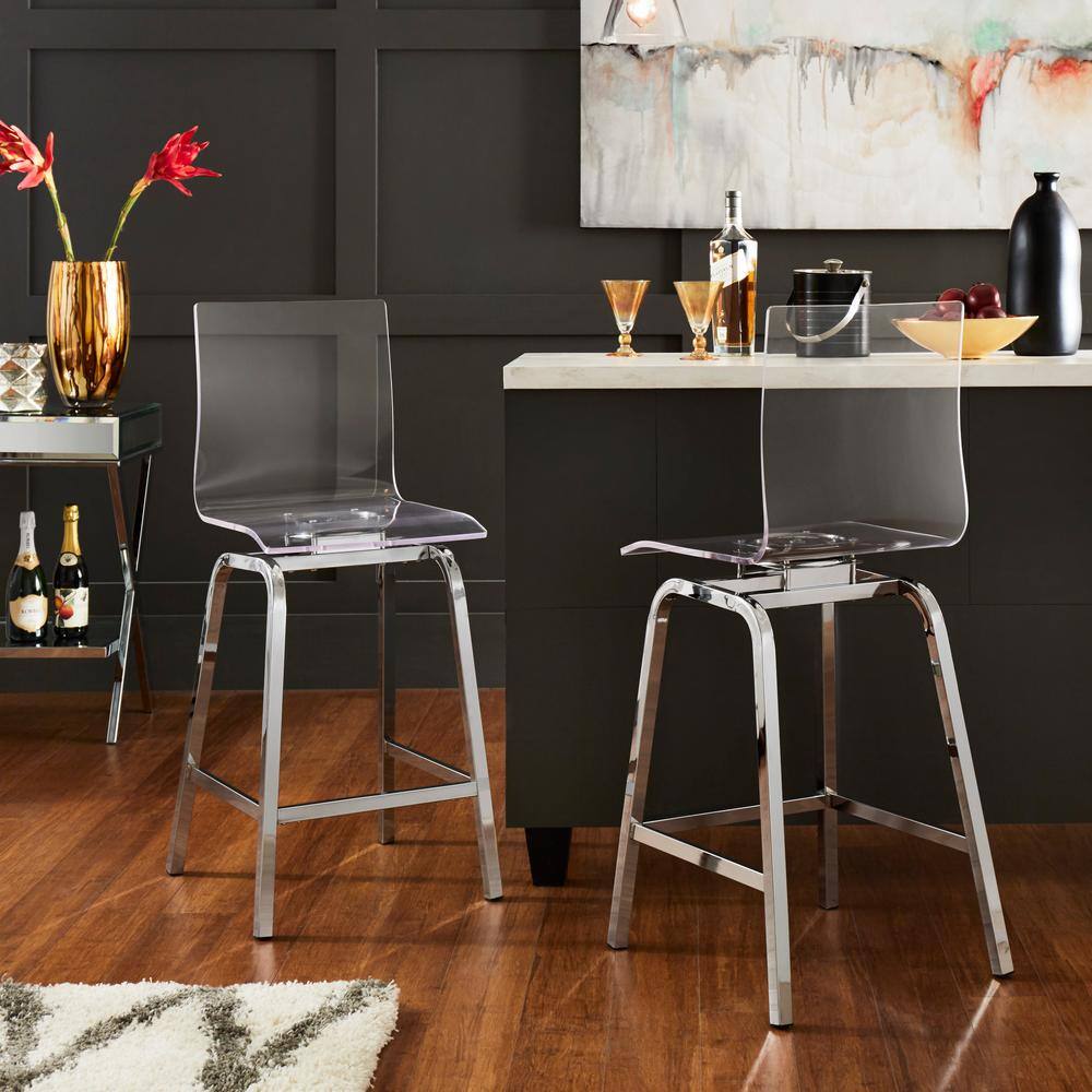 HomeSullivan 38.5 in. Silver Acrylic Swivel High Back Bar Stools (Set 2) 40E126CO-24