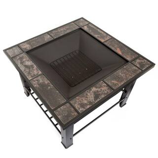 Pure Garden 30 in. Square Steel Fire Pit and Table with Cover M150016