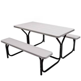 Cisvio All Weather Outdoor Picnic Table Bench Set with Metal Base Wood D0102H9U21U