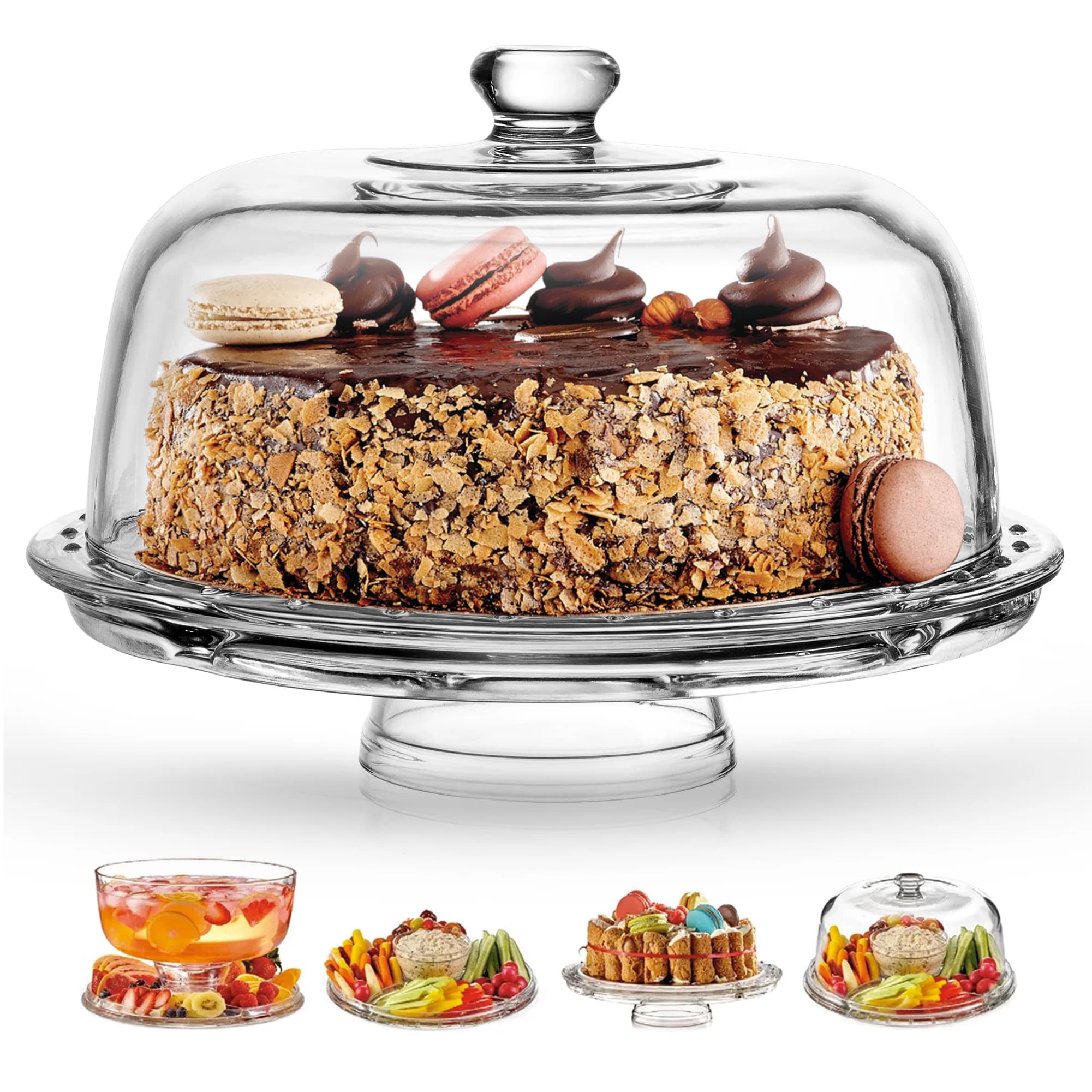 Royalty Art European Cake Stand with Dome 6-in-1 Design Multifunctional Serving Platter for Kitchens， Dining Rooms， Pedes Glass Durabilitytal or Cover Use， Elegant Product Name