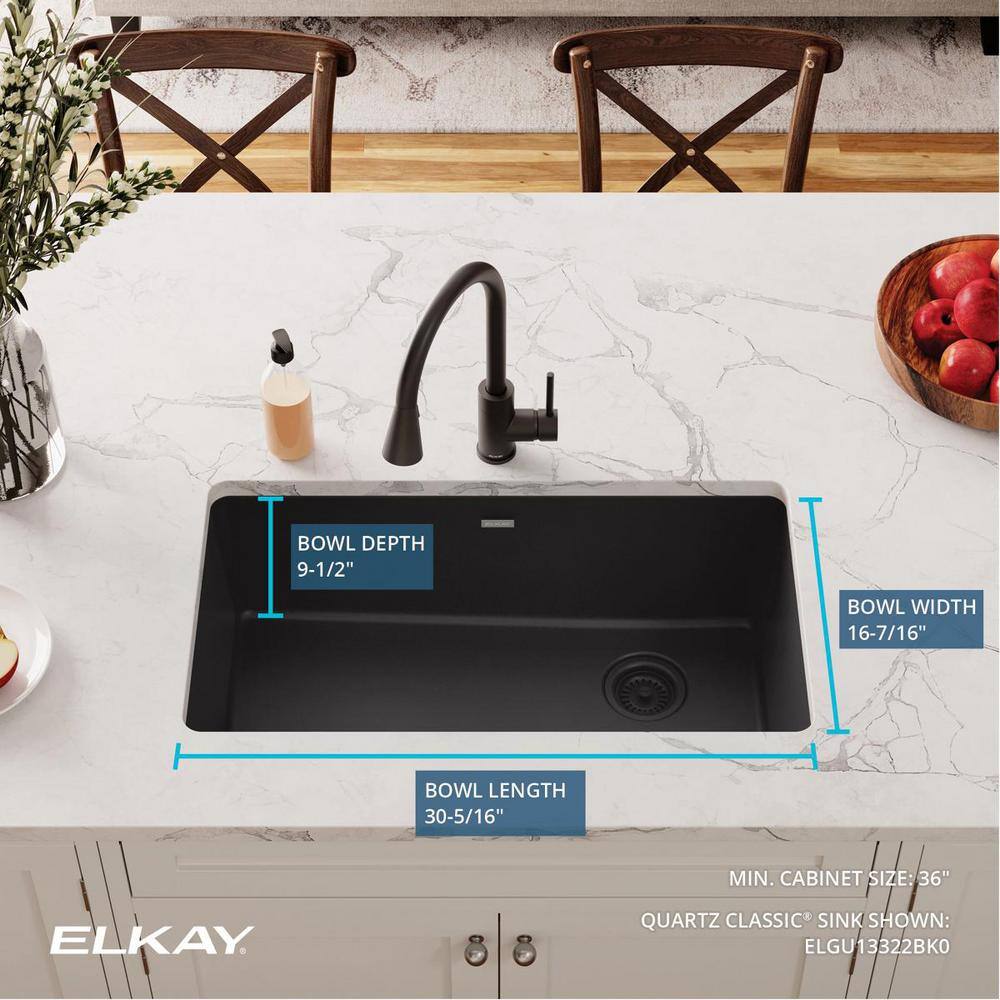 Elkay Quartz Classic Black Quartz 33 in. Single Bowl Undermount Kitchen Sink ELGU13322BK0