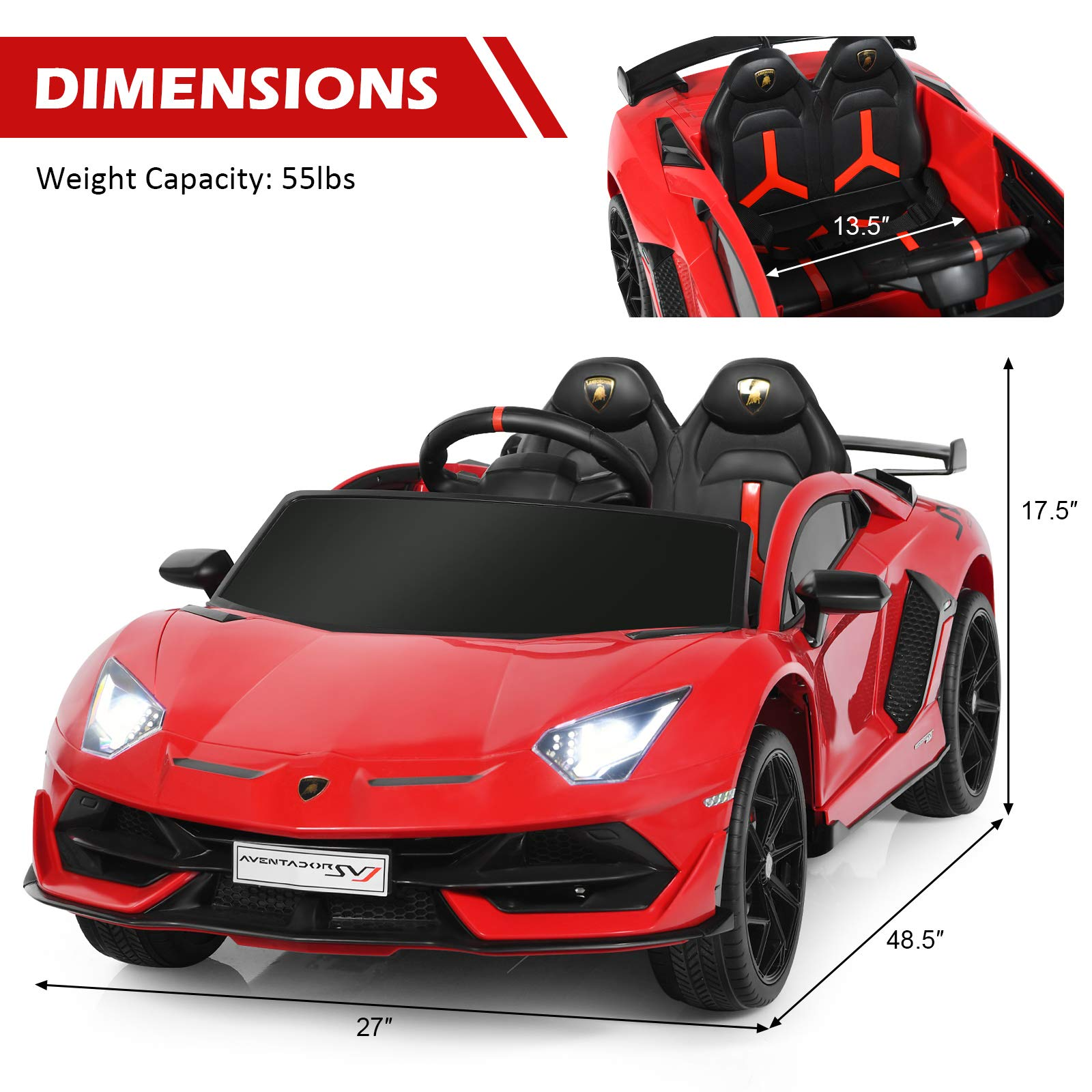 Costzon Ride on Car, Licensed Lamborghini Aventador SVJ,12V Battery Powered Car w/ 2.4G Remote Control